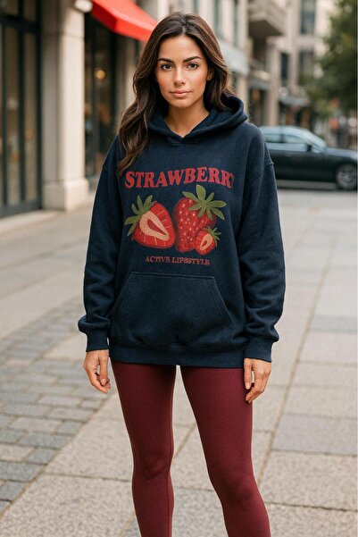 KOZİA OUTDOORS Hanorac supradimensionat pentru femei, cu imprimeu căpșuni și ...