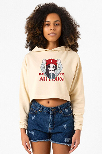Tshirthane Ahyeon Babymonster Cap Beige Women's Crop Hoodie