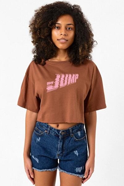 Tshirthane Blackpink Jump Brown Women's Crop Tshirt