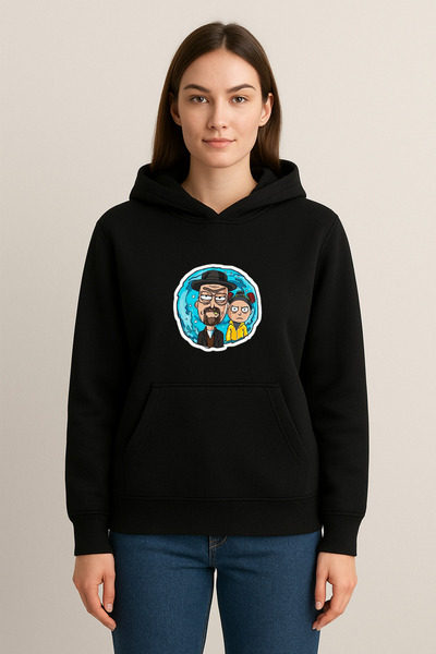 MODA سويت شيرت بقلنسوة مطبوع عليه ريكى ومورتي (خيطين)