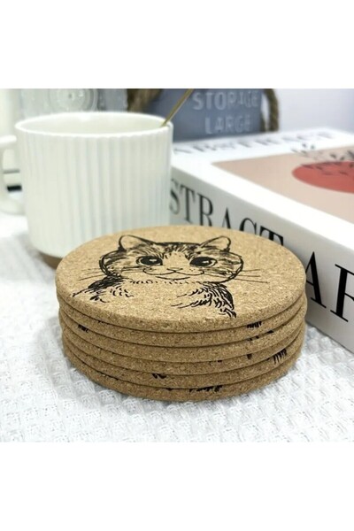 esdekor 6Pcs Whimsycat Carved Mushroom Coasters, Funny Cat Expression Drink Pads