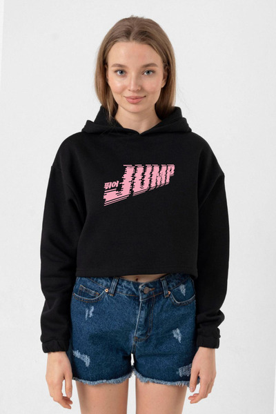 Tshirthane Blackpink Jump Siyah Kadın Crop Kapşonlu