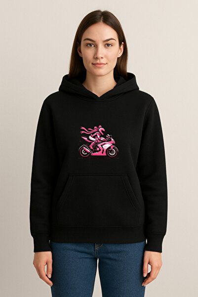 MODA سويت شيرت بقلنسوة مطبوع عليه Pink Racing (خيطين)