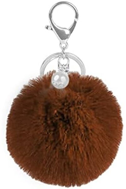 O Ozone سلسلة مفاتيح من الفرو الناعم والناعم، مناسبة للحقائب والمحافظ - بني