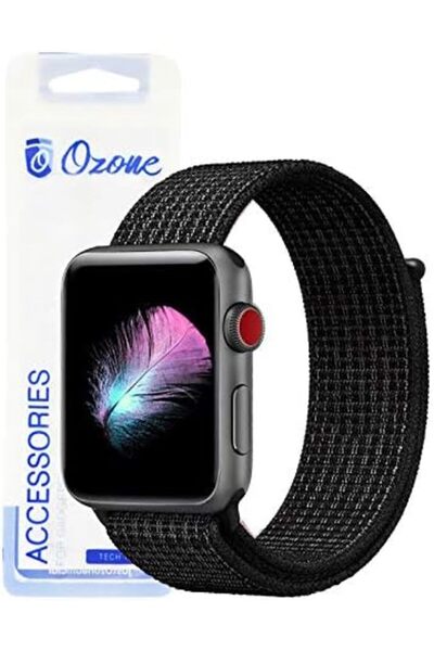 ozone O Nylon Strap for Apple Watch 44mm/42mm with Hook and Loop Fastener (Black)