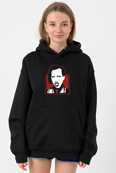 Tshirthane هودي مارلين مانسون شادو بلاك للنساء بثلاثة خيوط