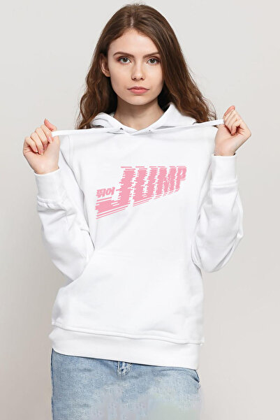 Tshirthane سويت شيرت بقلنسوة 3ip للسيدات باللون الأبيض من Blackpink Jump