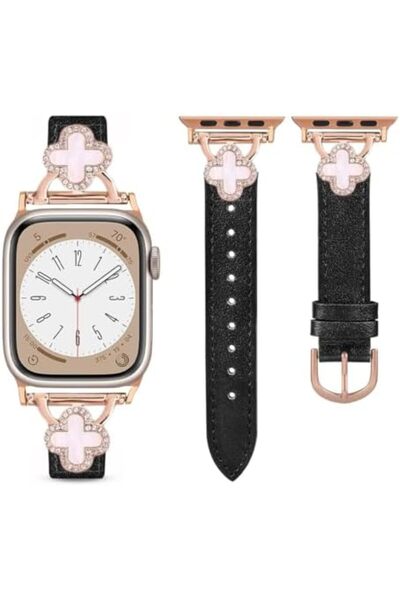 O Ozone Leather Band Compatible With Apple Watch Series 10 | 9 | 8 | 7 | 6, Slim Thin Dressy Diamond