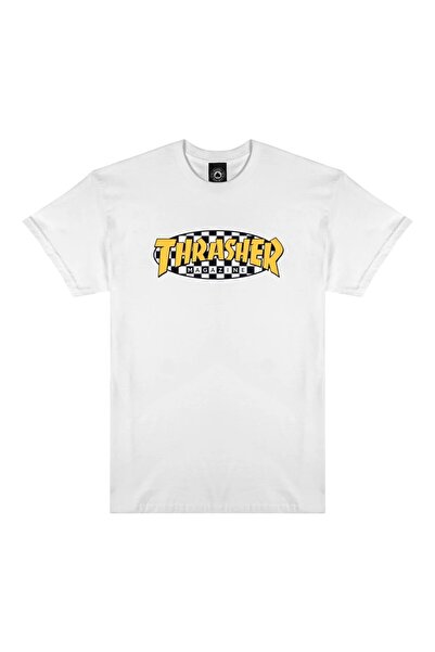 Thrasher Tricou alb oval cu carouri