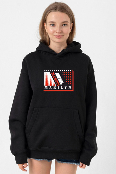 Tshirthane هودي مارلين مانسون 90 ستوري بورد للنساء باللون الأسود بثلاثة خيوط