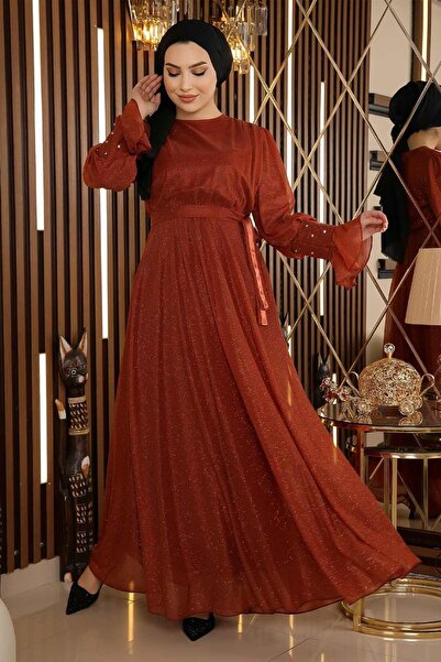 Missvalle Βραδινό φόρεμα από πέτρινο σιφόν με λεπτομέρειες 19113