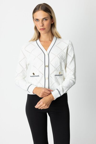 ON V-Neck Embossed Cardigan