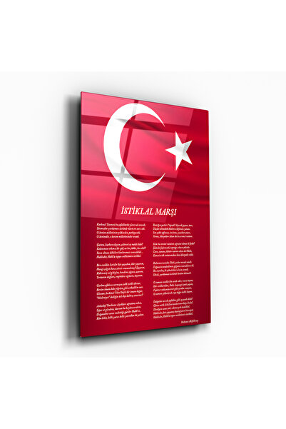 Nooraa Türk Bayraklı İstiklal Marşı Cam Tablo –Renkli-Ofis-Ev-Okul- Duvar Dekorasyon