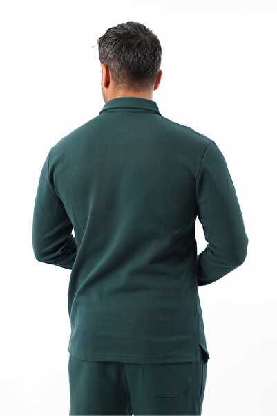 Rodrigo Men's Standard Fit Relaxed Fit Cotton Soft Textured Plain Pique Long Sleeve Polo Neck T-Shirt