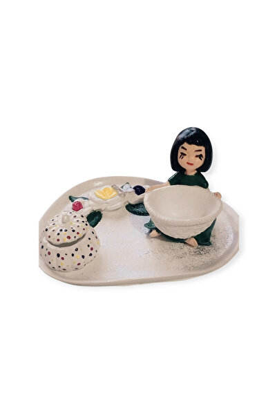 Handmade lokumcu kız tabaklı set boyalı vernikli set sunumluk el yapımı