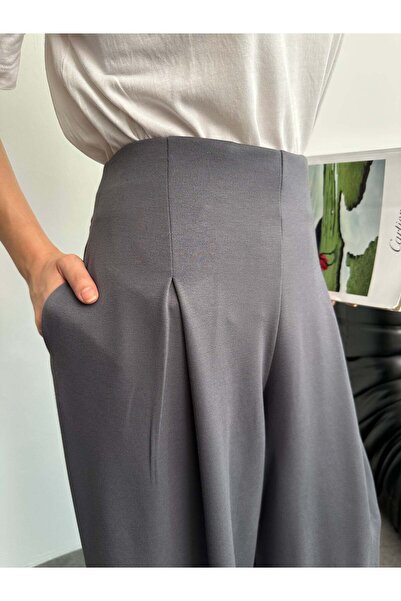 Hatun Atila High Waist Pleated Detail Wide Leg Pants 8909 - Anthracite