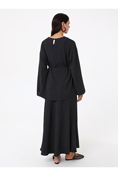 Refka Tunic Skirt Double Set with Tie Detail at the Waist - Black -