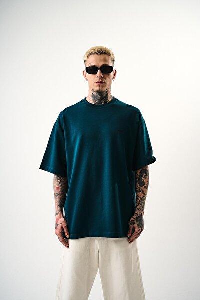 OEM تي شيرت Essenza للجنسين ذو قصة واسعة وقصة فضفاضة وناعمة الملمس بلون أخضر زمردي أساسي وياقة دائرية