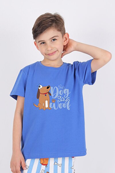 koza iç giyim Erkek Çocuk Kısa Kollu Pamuklu Hayvan Desenli Pijama Takımı