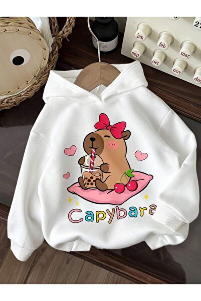 MORNİNG KİDS Hanorac cu glugă pentru fetiță, alb, cu imprimeu Cherry Capy Bara, cu 2 fire