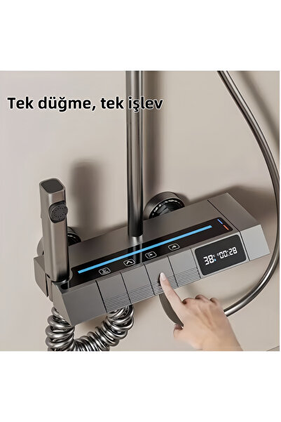 Genel Markalar Dereceli Piano 5 Fonksiyonlu Kendinden Banyo Bataryalı Dijital Akıllı Robot Duş Seti Tepe Duş Seti