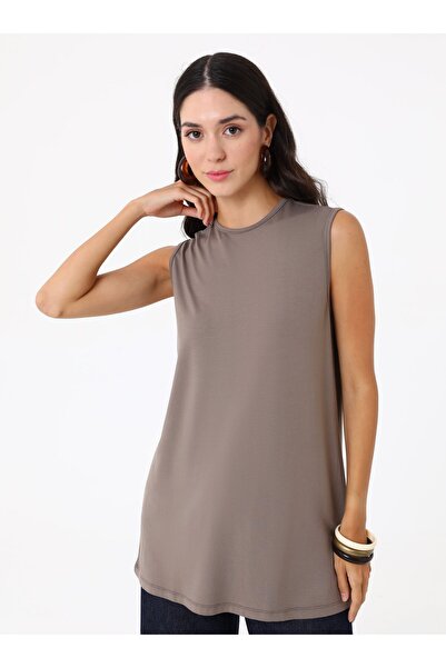 Benin Bisiklet Yaka Kolsuz Tunik - Vizon -