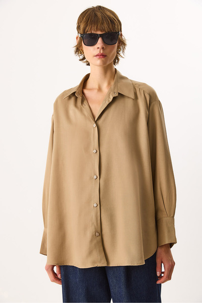 VENA Women's Oversize Lyocell Shirt - Stone