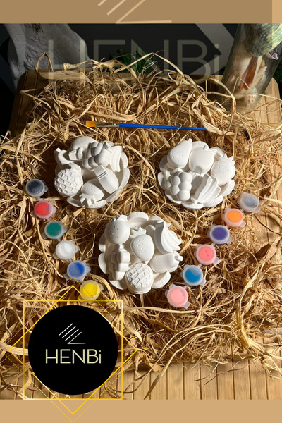 HENBi 27 Adet Meyve Tabağı Taş Boyama Seti Anne v Çocuk Etkinliği Çocuk Geliş...