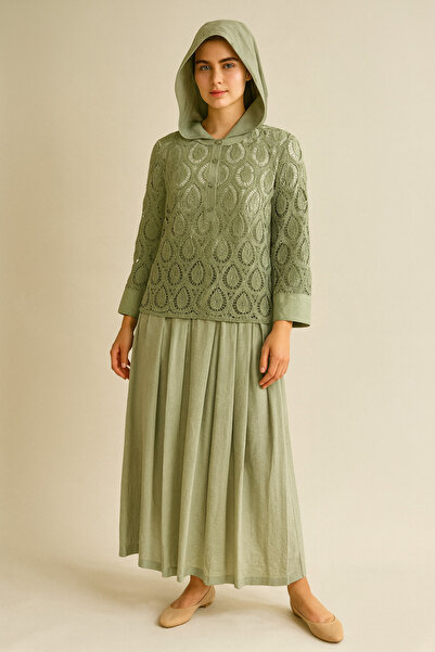 Gazella 44801 ÖNÜ YARIM DÜĞMELİ KAPİŞONLU İŞLEME DETAYLI TÜYLÜ ETEĞİN BELİ Pİ...