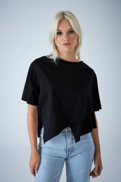 Cool & Sexy Women's Black Bat Sleeve Asymmetrical T-Shirt Lpp1315