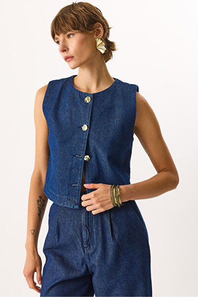 VENA Women's Dark Blue Jean 100% Cotton Vest - Dark Blue