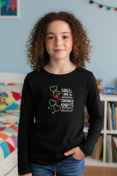 YA KO KİDS Hanorac pentru fete cu decolteu rotund și detaliu de imprimare Str...