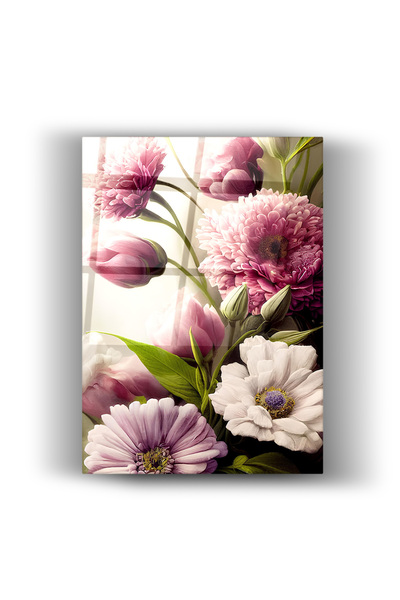 Nooraa Flori roz colorate - Tablou din sticlă - Birou - Casă - Decor de peret...