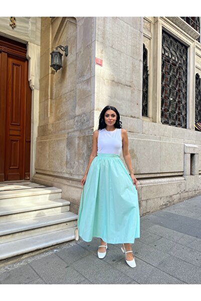 KÜÇÜĞÜM BUTİK Fusta poplin evazată turcoaz