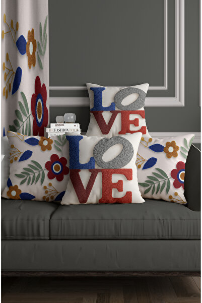 ALAMODECOR Σετ με με τύπωμα καλύμματα μαξιλαριών διπλής όψης με ψηφιακό σχέδιο Bohemian Floral Pattern Punch Knit Look