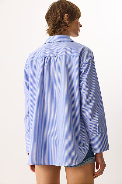 VENA Rose Regular Fit Striped Shirt - Blue Striped