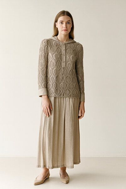 Gazella 44801 ÖNÜ YARIM DÜĞMELİ KAPİŞONLU İŞLEME DETAYLI TÜYLÜ ETEĞİN BELİ Pİ...