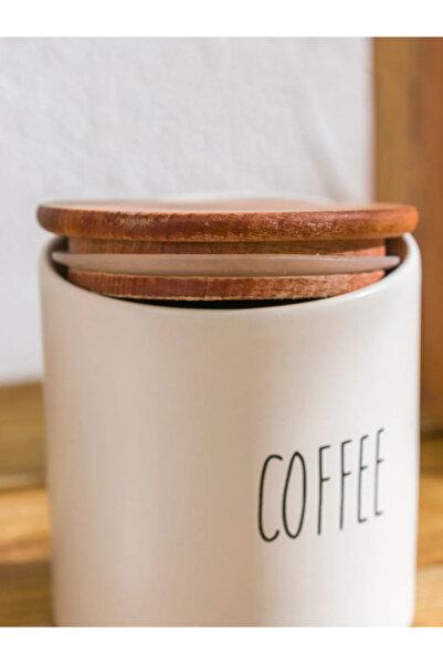 LC Waikiki Lcw Home Ceramic Storage Container with Mixed Wood Lid