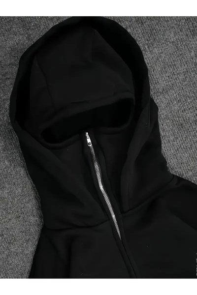 1blood Siyah Unisex Oversize Tam Fermuarlı Maskeli Gotik Kapüşonlu Hoodie Sweatshirt