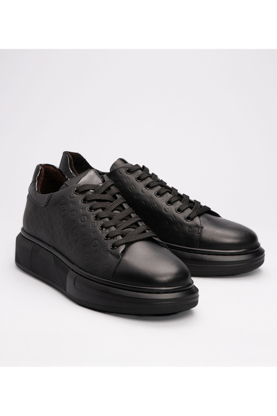 MARCOMEN Men's Monogram Patterned Sneaker Black