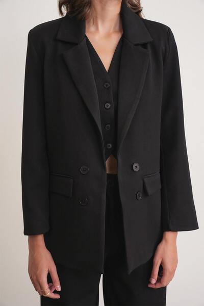 Mixray 4745 Women's Oversize Blazer Jacket Black
