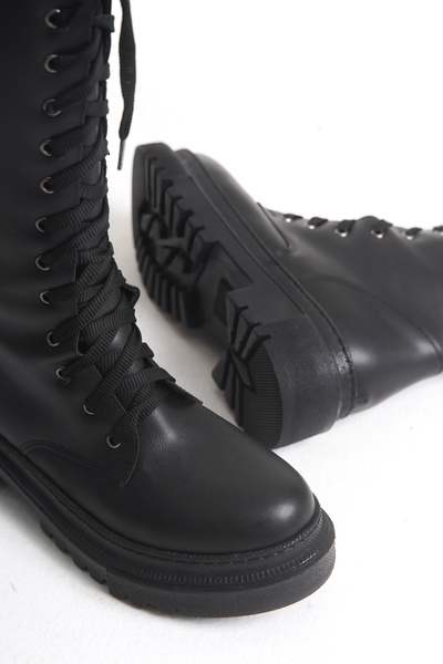 ELAIA SHOES Cizme de damă LUCIA din piele neagră, cu șireturi și fermoar lateral