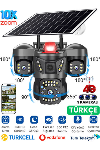 TalaTR RX66G Solar Güvenlik Kamerası Türkçe 4G Sim Kartlı PTZ Hareketli Gece ...