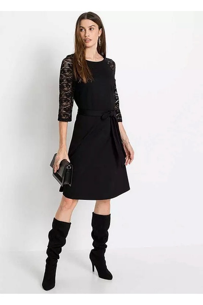 BYŞANS Women's Black Lace Detailed Dress 26A39031