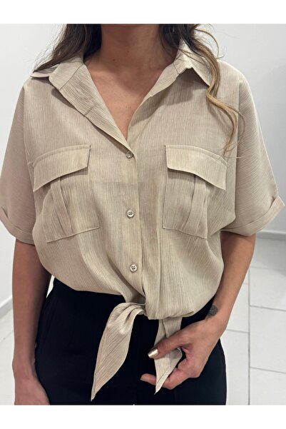 Sunshine Butik Çift Cepli Bağlamalı Tamara Gömlek