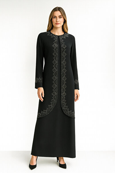 Flos 2452 ELBİSE ÖNÜ VE KOL UÇLARI TAŞ İŞLEMELİ ANNE ELBİSE QYS ELİBSE 2452 #...