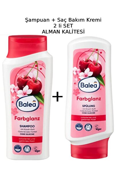 BALEA Parlaklık Şampuanı ve Boyalı Saçlara Özel Parlaklık Kremi 300 ml x 2 Set Kiraz Kokulu