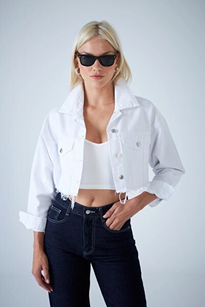 Cool & Sexy Γυναικείο λευκό κοντό τζιν μπουφάν TSS103