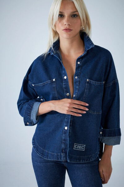 Cool & Sexy Women's Blue Denim Blouse Tss101