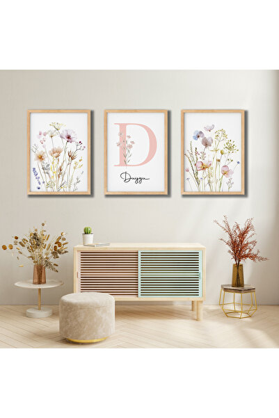 TABLOX Kişiye Özel İsimli Dekoratif Ahşap Çerçeveli Tablo Çiçek Minimal Floral Temalı